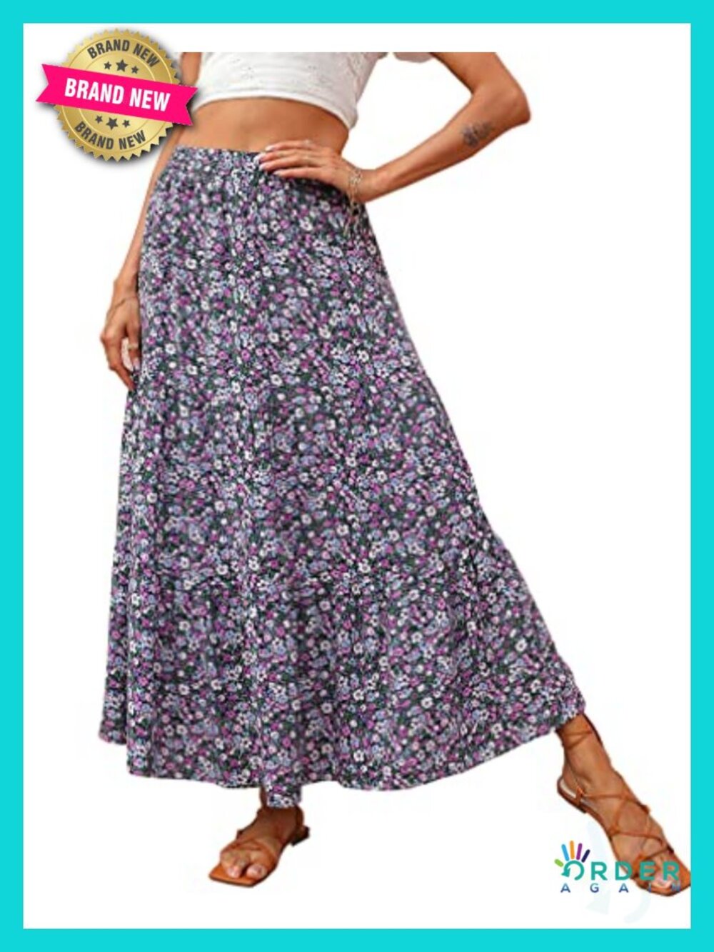 Boho Floral Maxi Skirt High Waist Flowy Long Skirt Beach Vacation